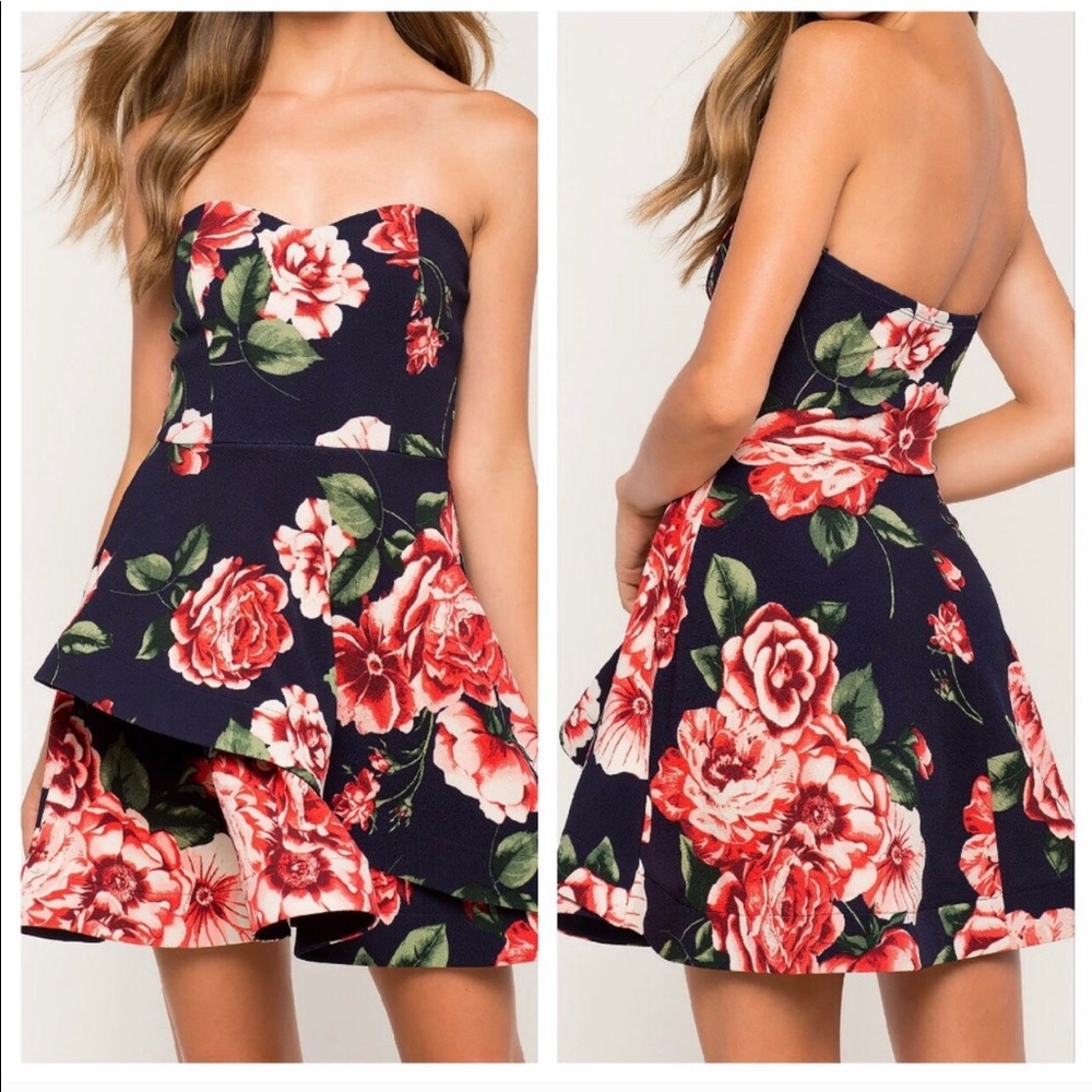 Fashion Nova floral dress small mini strapless